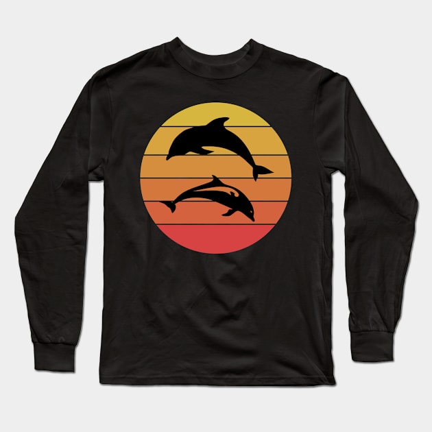 Love Orcas Retro Heart Love Killer Whales Long Sleeve T-Shirt by Blue Diamond Store